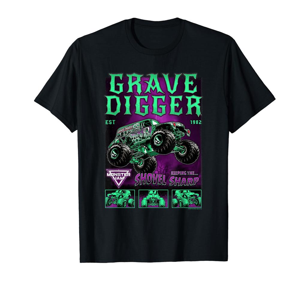 Monster Jam Grave Digger Green and Purple Collage T-Shirt