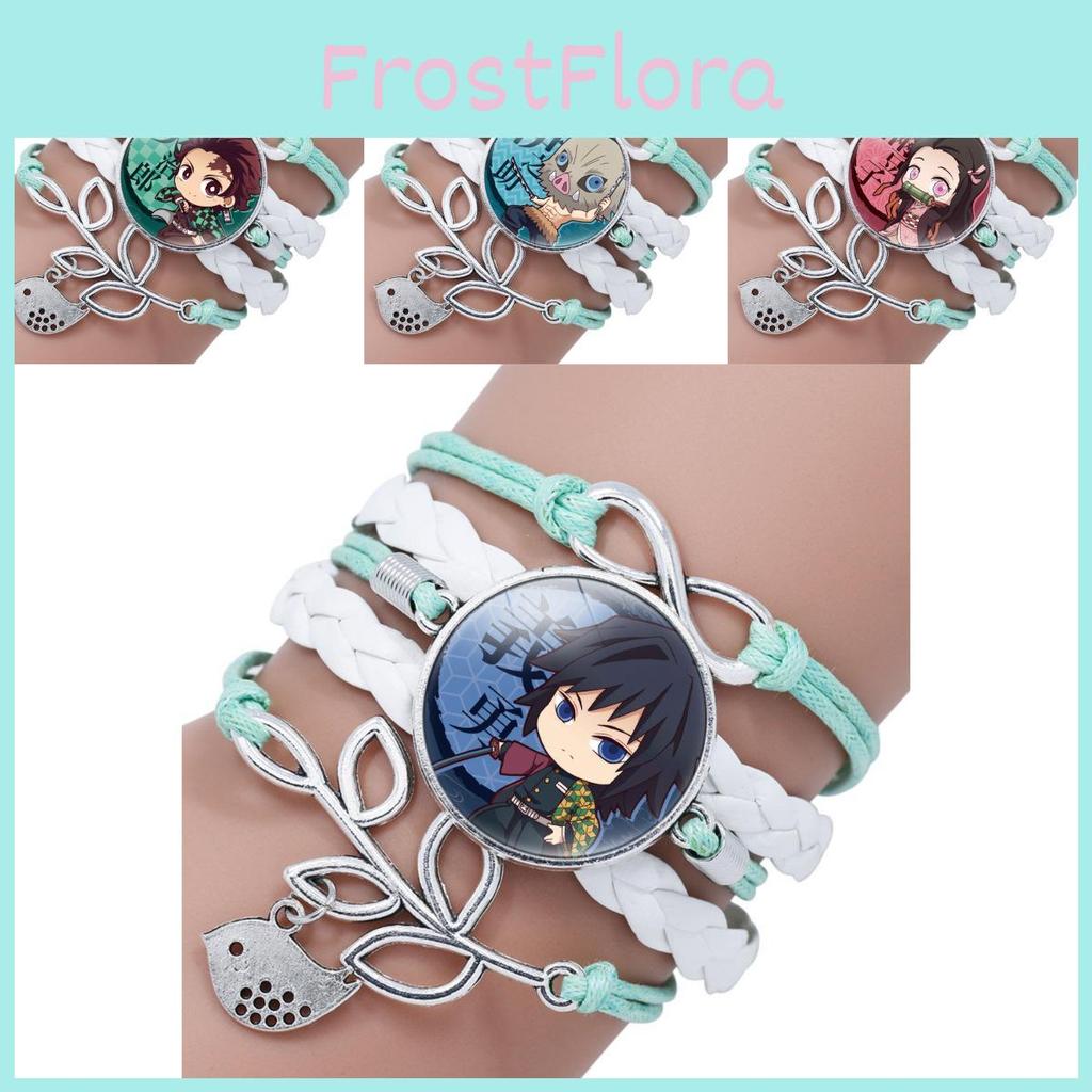 Stylish Demon Slayer Nezuko Kamado Leather Woven Bracelet With Cute Cartoon Charms