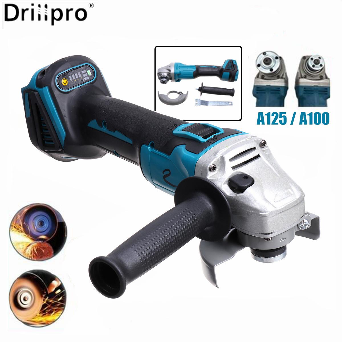 

Drillpro 4 скорости 125/100 мм Бесщеточная беспроводная угловая шлифовальная машина с переменной скоростью Электрический шлифовальный станок Электроинструменты для батареи Makita 18 В 100MM