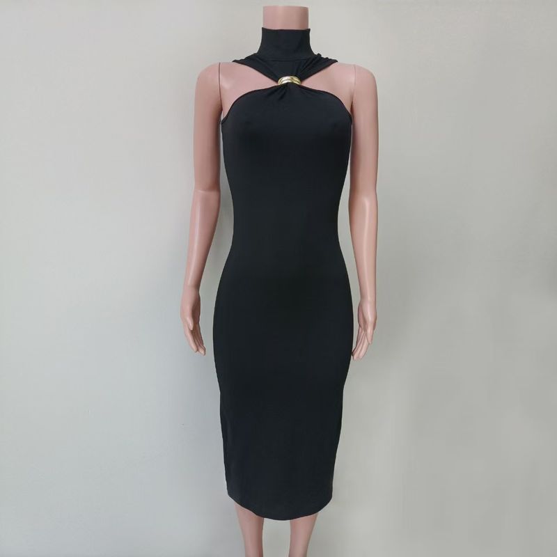 

Fashion New Arrival Fashion Elegance Sleeveless Turtleneck Silm Dress Sleeveless High Neck Dress Black L