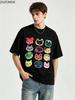 ZAZOMDE Unisex Streetwear Oversized Tshirt Graffiti Cartoon Animal Faces Graphic Cotton Short Sleeve Tops Youth Hip Hop Daily Tees