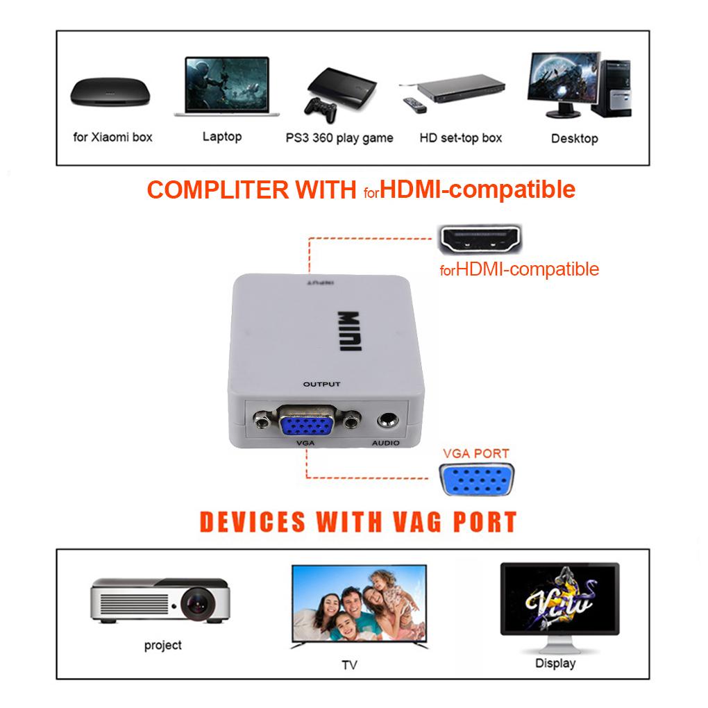 Portable HD 1080P HD To VGA Converter With Audio VGA2HD Video Box Adapter For Computer HDTV Projector For DVD PS3