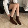 2025 autumn and winter new square head woven rear zipper low tube suede thin Martin fashion women's short boots