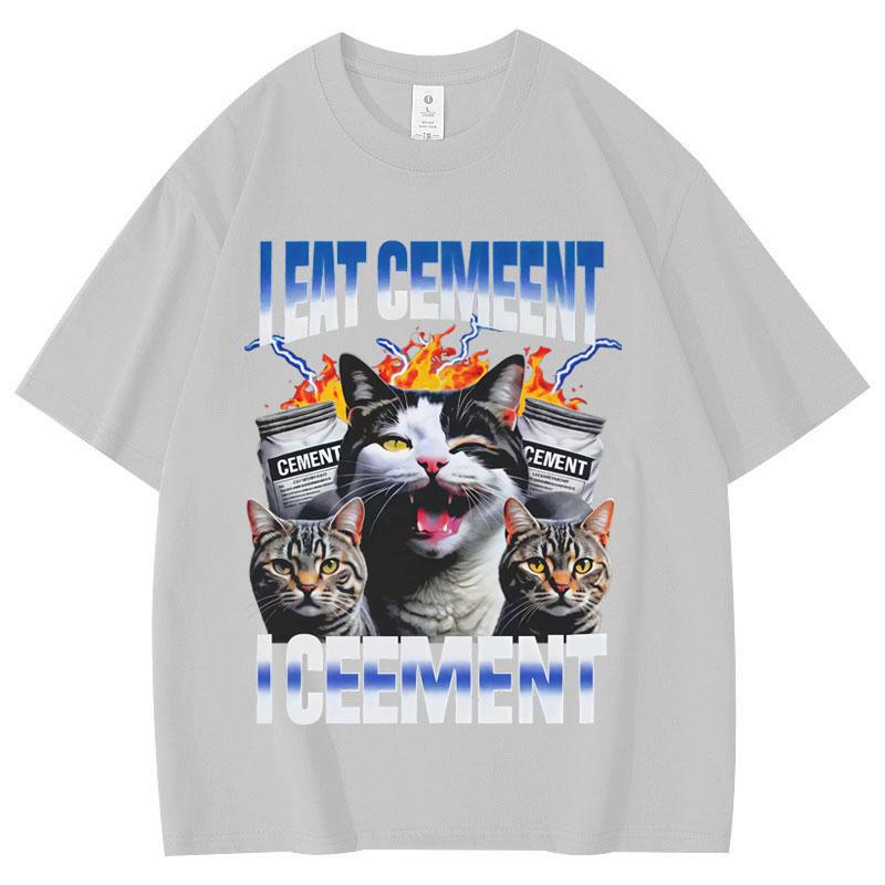 I Eat Cement Cursed Cat Funny Vintage Meme T Shirt Fashion Short Sleeve T-shirts Men Women Clothing High Quality Cotton T-shirt
