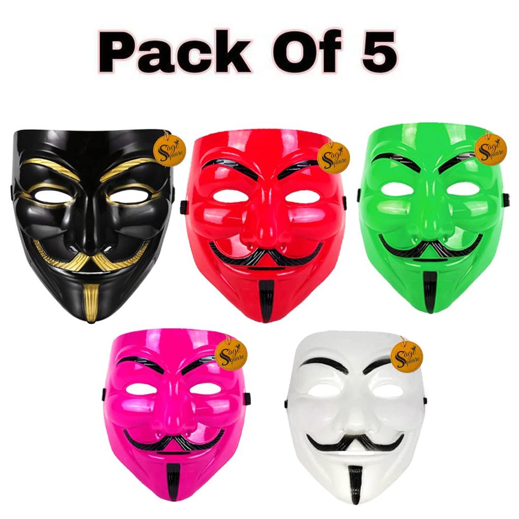 Sage Square Black, White, Red, Green & Pink Vendetta FACE MASK Fawkes Mask Anonymous VIP Edition Face-Mask Perfect Fit Cosplay V for Vendetta (Set