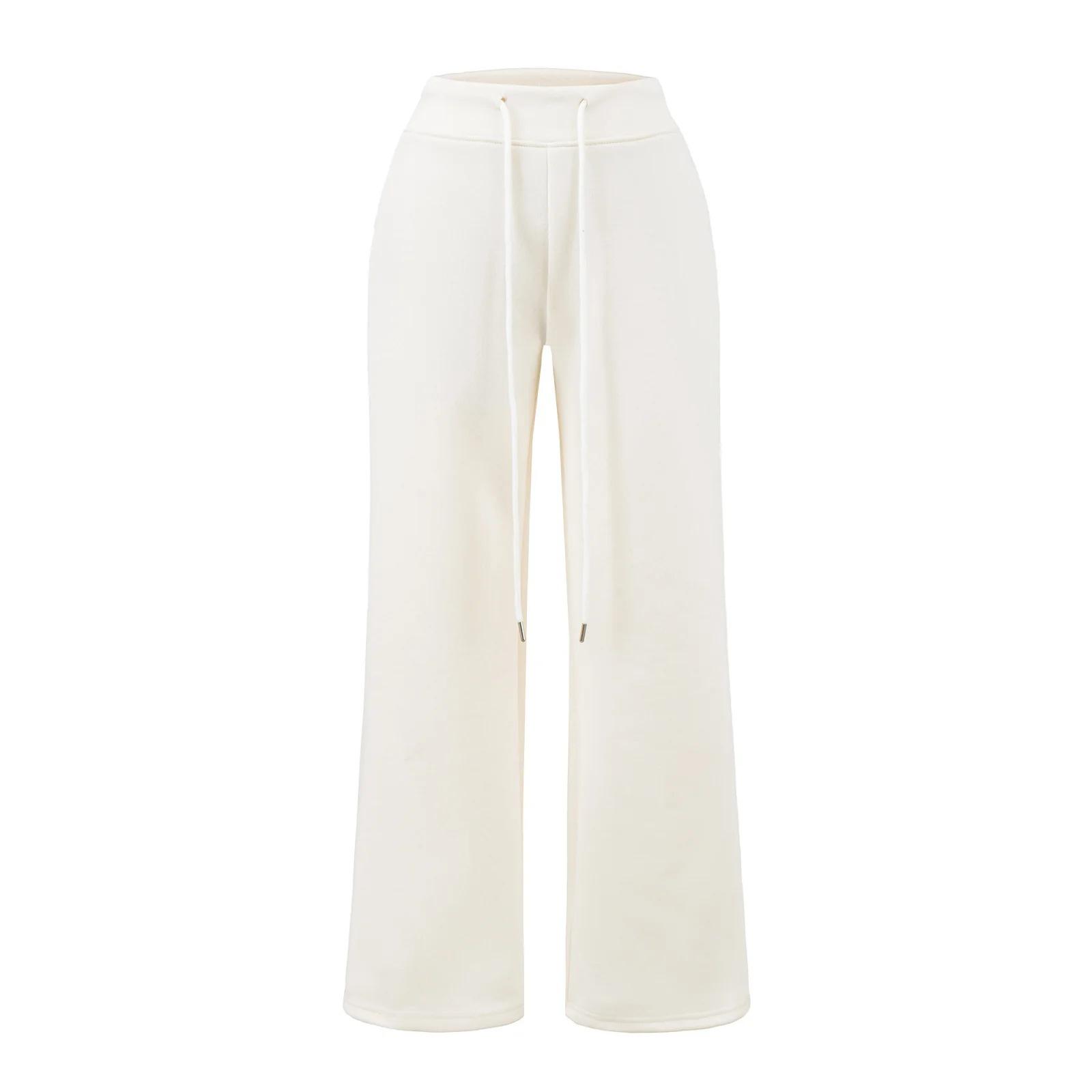 

Korean Retro Velvet-Lined Straight-Leg Sweatpants - Women’s Small, Warm, and Comfortable Cotton Drape for Autumn/Winter. Small грязно-белый