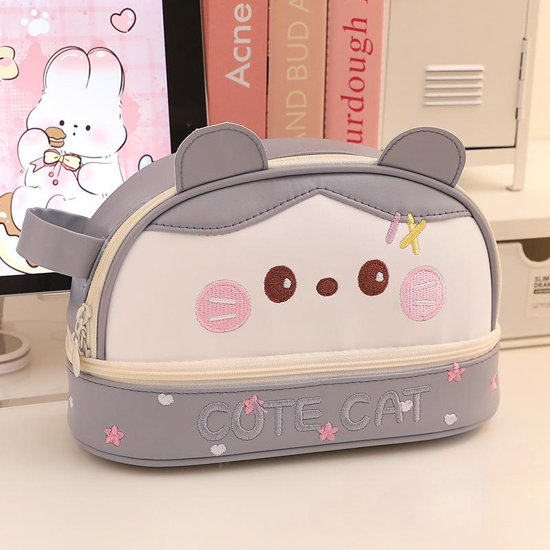 Großvolumige wasserdichte Stiftetasche Niedliche Cartoon Panda Kätzchen Federtasche Kawaii Tier Schreibwaren Aufbewahrungstasche Schülerbedarf