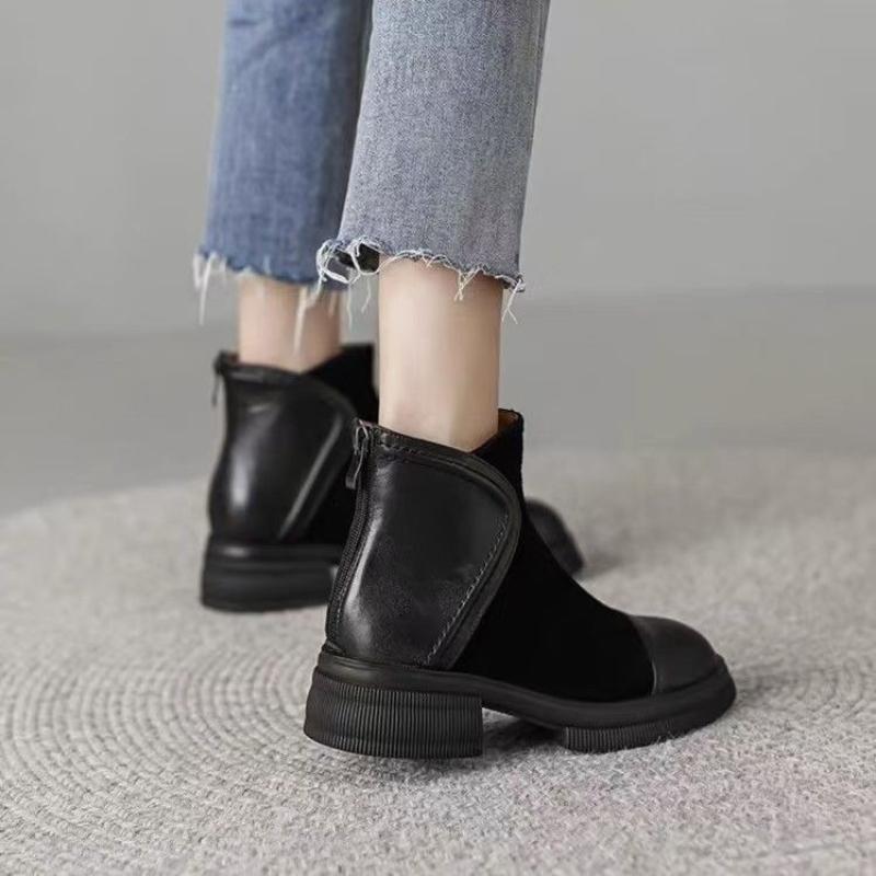 Fashion Booties Soft Round Toe Retro Style Female Short Shoes Height Increasing Large Size Warm Autumn High Quality Women's Ankle Boots