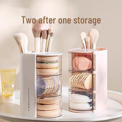 Rotating Dustproof Makeup Organizer: Storage Box for Puff, Lipstick, Brush, and Egg Cushion