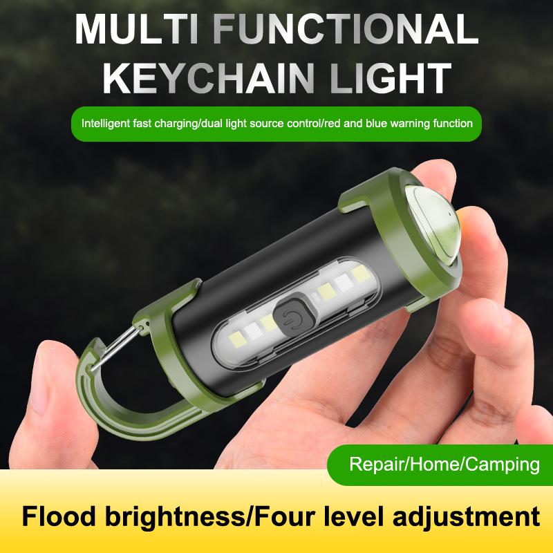 Keychain Flashlight Multifunctional Mini Rechargeable Portable Light with Hook for Outdoor EDC