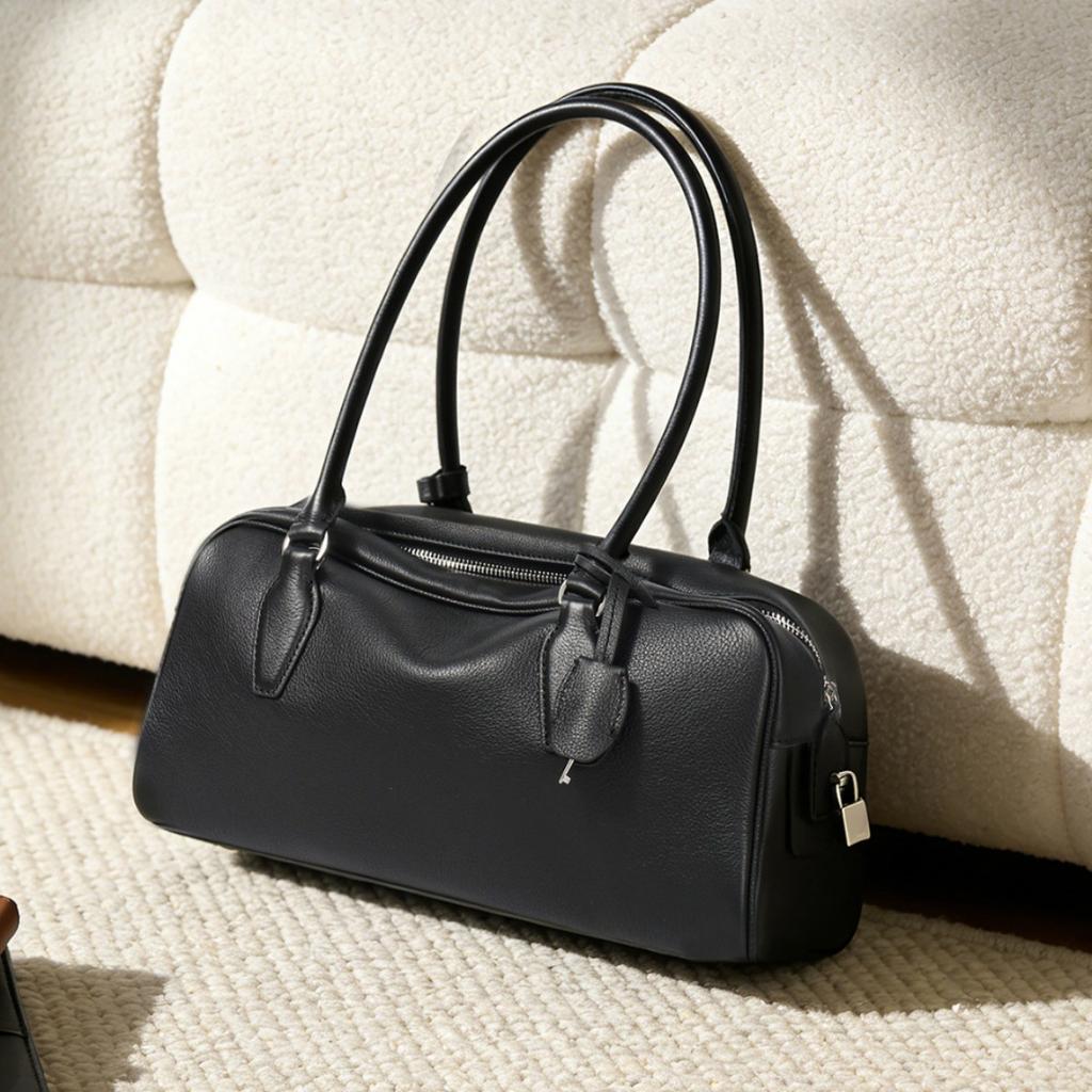 Leather Long Handled Bowling Bag, New Niche, Light Luxury, Old Money Style Handbag, Crossbody Bag