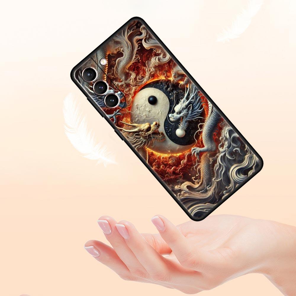 Custodia per Telefono Chinoiserie Fiore Drago Loong per Samsung Galaxy S26 S25 S24 S23 S22 S20 S21 FE Ultra S25 Edge Plus Cover Morbida in TPU