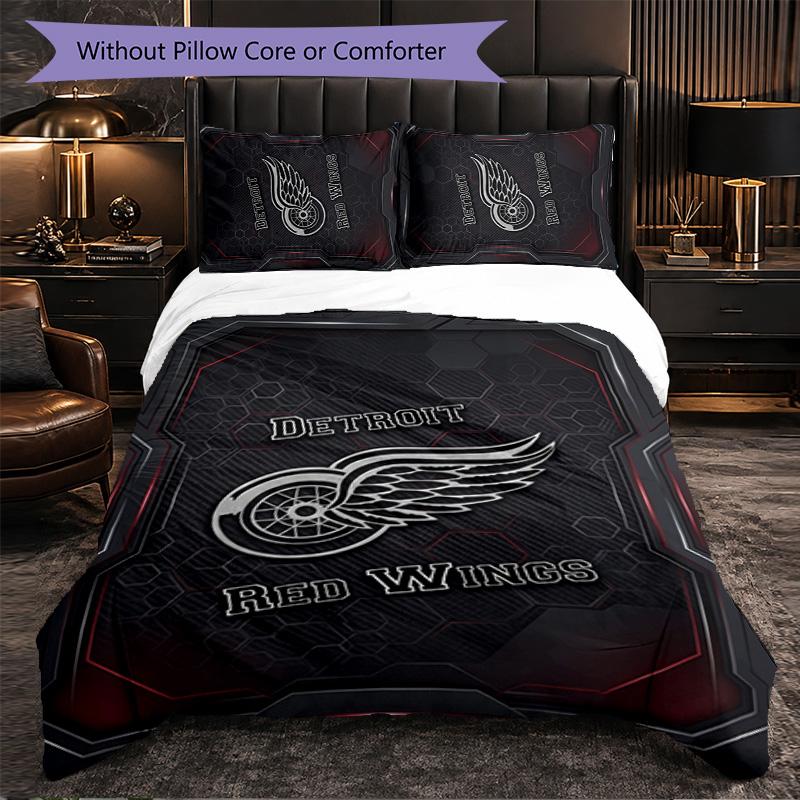 Set Biancheria da Letto in Microfibra con Motivo Detroit Red Wings 3 Pezzi Copripiumino Decorativo per Camera da Letto Uso Domestico