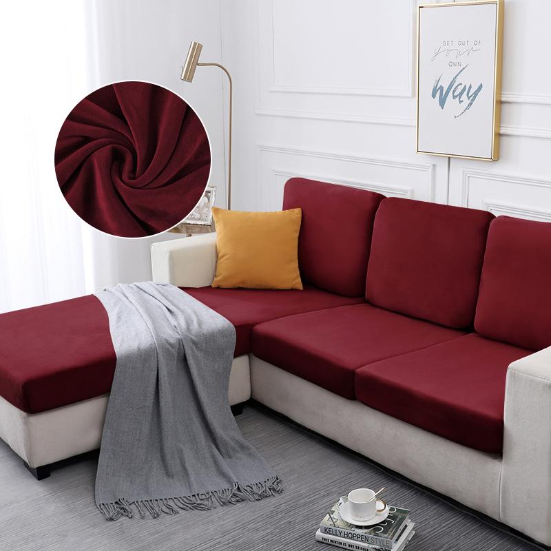 Velvet Sofa Seat Covers Plush L-Shaped Sofa Cushion Covers Elastic Slipcover All-Inclusive Couch Sofa Cover For Home Dining Room