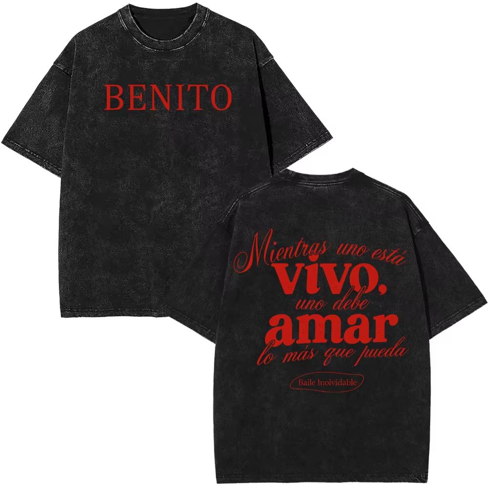 Rapper Bad Bunny Tour Debi Tirar Mas Fotos DTMF Merch Tshirts Men Fashion Summer Hip Hop Vintage Washed Tshirts Streetwear