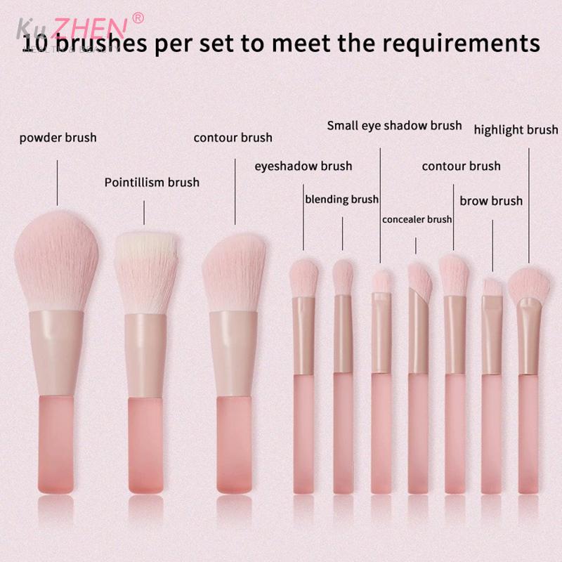 10pcs/Pack  man-made fiber Pink Handle Travel Makeup Brush Set  Synthetic Foundation Powder Eyeshadow Mini Makeup Brush Set