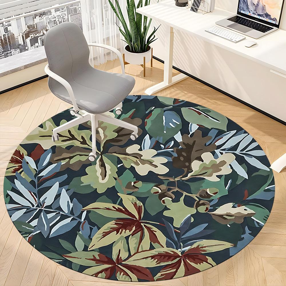 1pc Leaf Pattern Carpet for Office Non Slip, Round Carpet, Soft & Comfortable, Carpet for Office, Lightweight Round Floor Mat