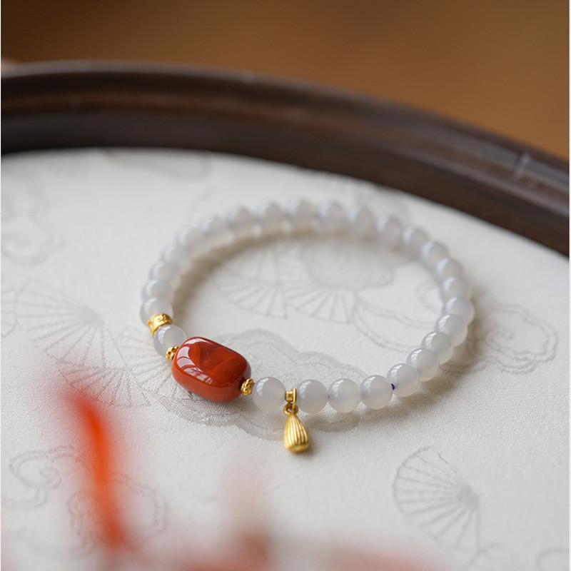 Hetian Jade Bracelet for Women, White Jadeite Crystal, Jadeite, Clear Water Loose Beads, Turquoise Bracelet, Southern Red Agate Bracelet