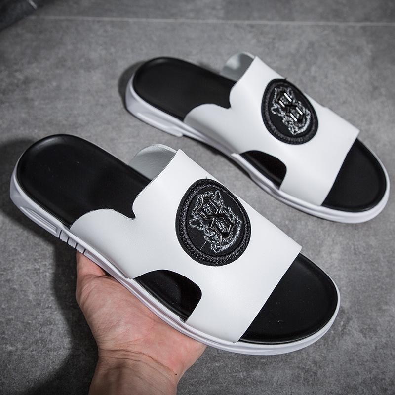Plain version dynamic cool slippers men's summer toe flip-flops men's cowhide sandals men's shoes first layer beach shoes comfortable