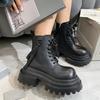 Fashionable And Elegant Lace Up Sexy Riding Boots For Winter New Round Toe Thick Sole Comfortable Casual Women'S Midsole Boots