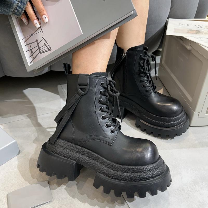 Fashionable And Elegant Lace Up Sexy Riding Boots For Winter New Round Toe Thick Sole Comfortable Casual Women'S Midsole Boots