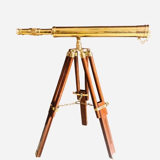 Brass Telescope on Wooden Tripod  40.64 Nautical Scope Golden Telescope Decor