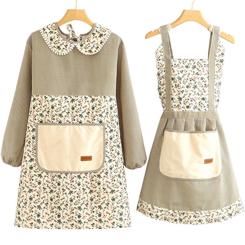 Women's Long Sleeve Canvas Apron - Breathable, Stain & Wear-Resistant Cooking Coveralls for Home Kitchen