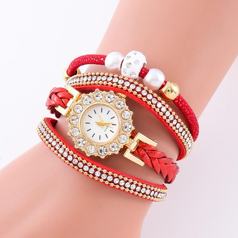 

Женская мода кварцевые наручные винтажные тканые часы-браслет 1PC красный