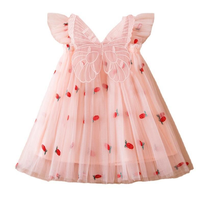 Korean Style Girl Dress With Puffy Wings Summer Cotton Blend For Toddler Girls