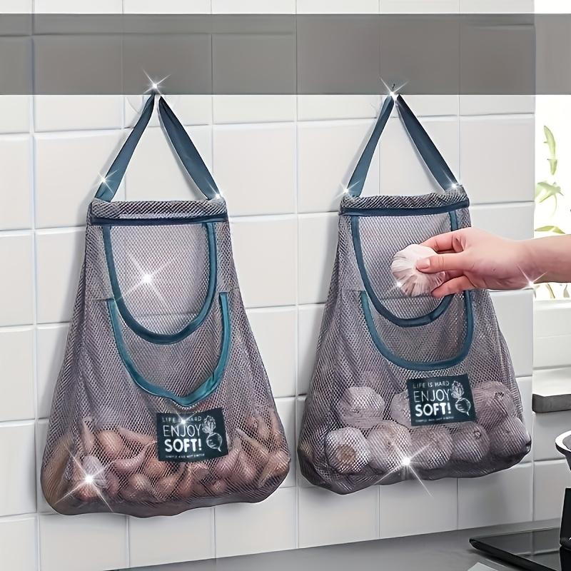 Multi-Pocket Hanging Mesh Storage Bags for Kitchen Versatile Wall Organizer for Fruits, Vegetables, Ginger & Garlic Kitchen Organizers And Storage