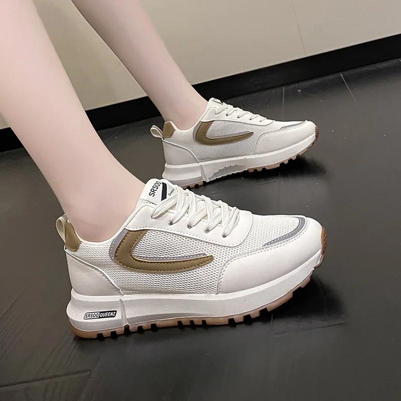 Women Fashion Vulcanize Shoes Female Platform Casual Sneakers Women Flat Mesh Breathable Running Shoes Retro Chunky Sports Shoes