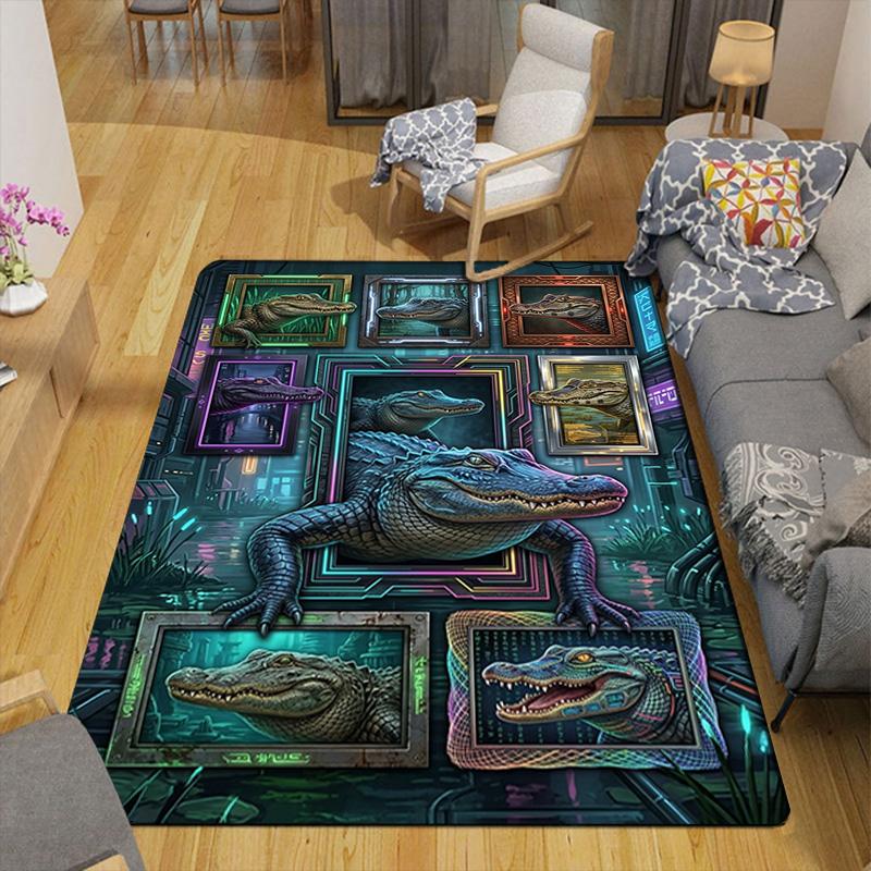 Cyber Crocodile Gallery Pattern Rug Floor Mat for Living Room or Bedroom Soft and Comfortable Carpet a Gift for Birthday and Holiday.