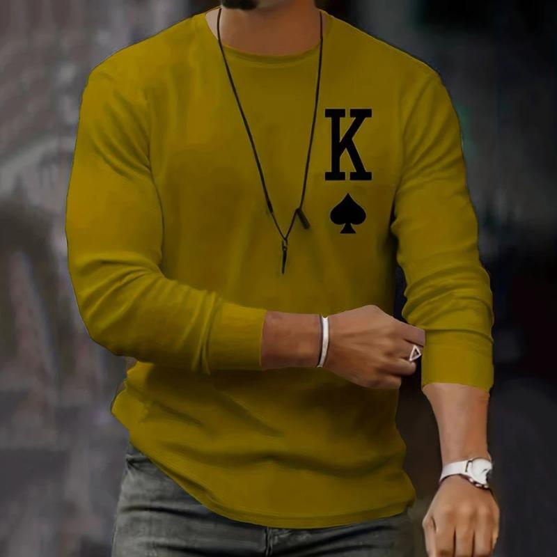 Arrival Fashion Men's Long Sleeve T-shirts Poker Printed Loose O-neck Tops Oversized Daily T Shirt For Men