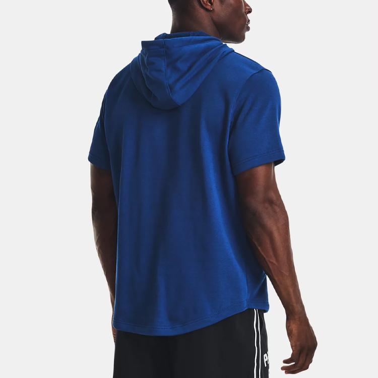 Under Armour Project Rock Print Short Sleeve Hoodie Men Tops Phantom-Blue 1378018-471