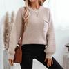 Solid Color Pocket Pullover Women's Sweater Autumn And Winter New Casual Round Neck Long Sleeve Knitted Sweater