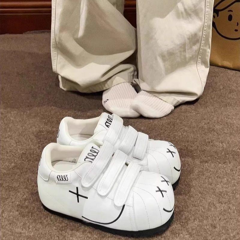Ugly Cute Big Head New Velcro Versatile Sports Little White Shoes Casual Board Shoes Inner Height Increase Bread Shoes Women