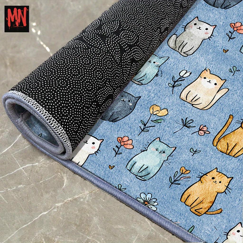VIKAMA Cartoon Cute Cat Carpet Blue Large Area Rugs Easy To Clean Doormat Rug For Bedroom Carpet For Live Room Home Decor