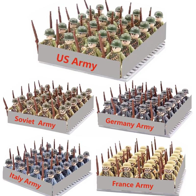 40Pcs WWII Military Building Blocks Set - National Army Soldiers and Weapons Assembly Toy for Kids