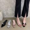 2025 summer new style medium and high stiletto women's slippers pointed toe open-toed foot strap wear evening shoes