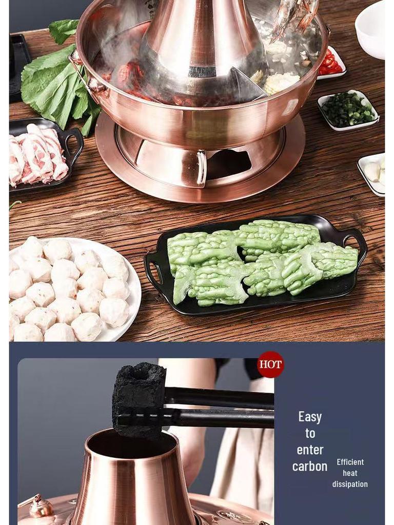 Old Beijing Dual-use Electric & Charcoal Copper Dry Pot - Stainless Steel Boiler