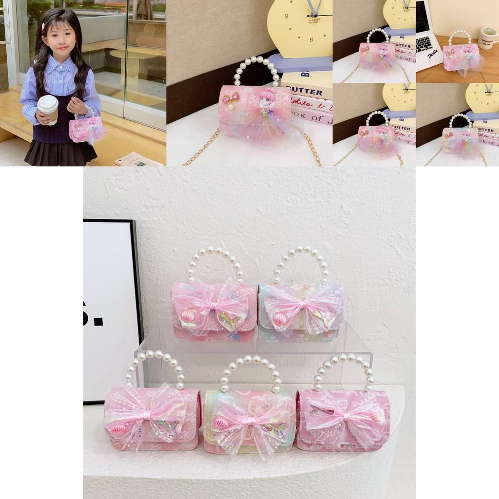 Adorable Butterfly Knot Design Children's Handbag Stylish Pearl Handle For Kids