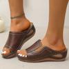 Fashion Retro Thick Sole Wedge Slippers Women Summer Pu Leather Platform Sandals Woman Plus Size Non Slip Beach Shoes Women Flip Flops