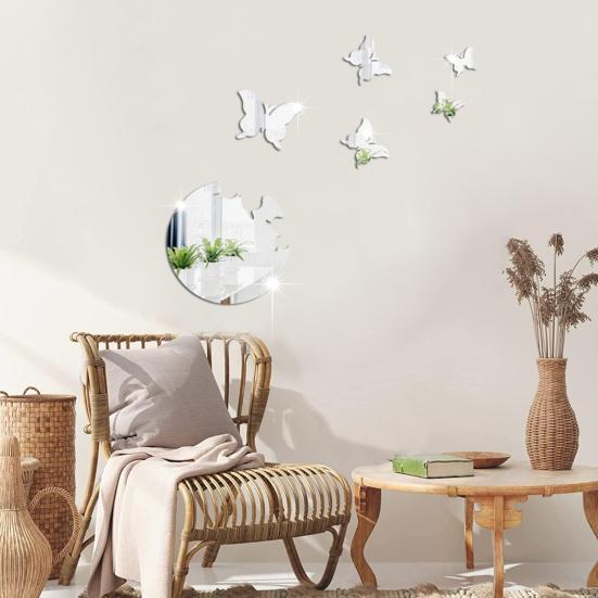 Lot De 6 Miroirs Adhésifs En Verre - Forme Papillon - 29x23 Cm - Neufs