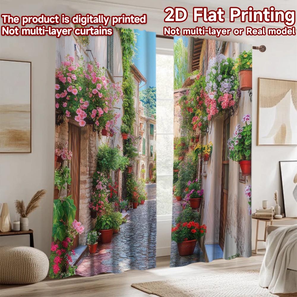 2D flat Photography Backdrop Party Backdrop Flower-Filled Alleyway 100% Polyester Family Party Decoration Perfect for