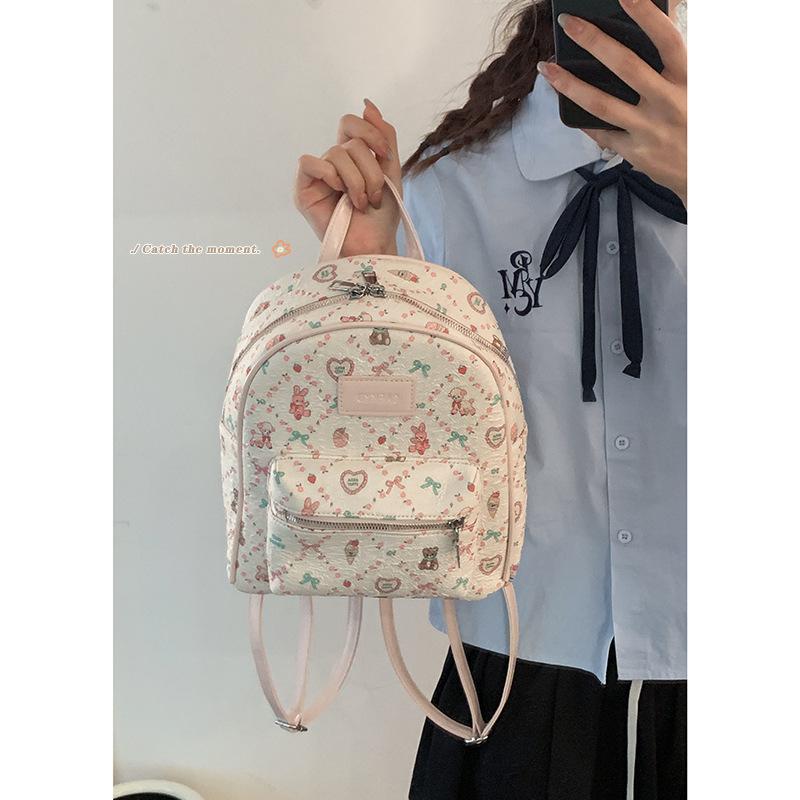 Cute cartoon graffiti bear backpack bag women 2025 new fashion print casual backpack student bag