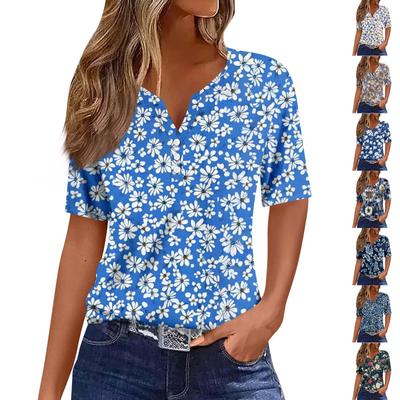 Top casual cu mâneci scurte cu imprimeu floral la modă