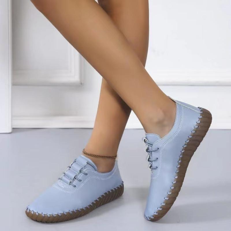 Women's Vulcanized Shoes Fashion Round Toe Solid Color Women's Vulcanized Shoes Spring and Autumn Casual Flat Leather Mom Shoes