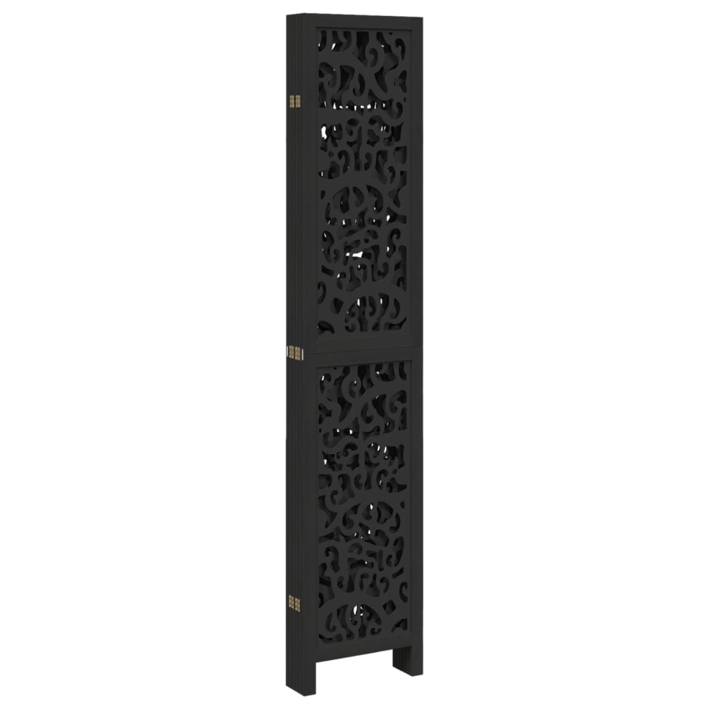 6 Piece Black Solid Wood Folding Screen Paulownia