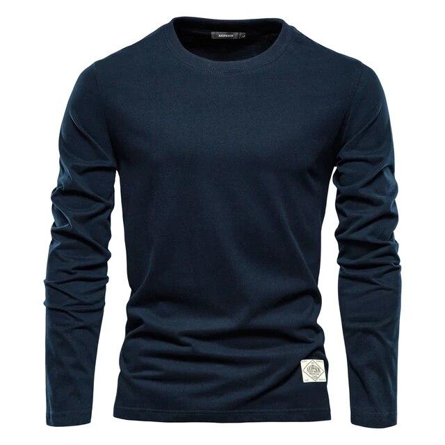 

100% Cotton Long Sleeve T Shirt For Men Solid Spring Casual Mens T-shirts Male Tops Classic Clothes Men s T-shirts S
