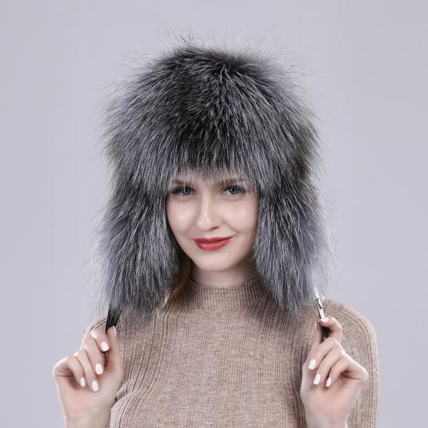 

Новая зимняя мужская шапка-бомбер из 100% натурального меха чернобурки, шапка-ушанка из меха енота, русские женские лыжные шапки, шапки из натуральной кожи 52cm-60cm серебряный